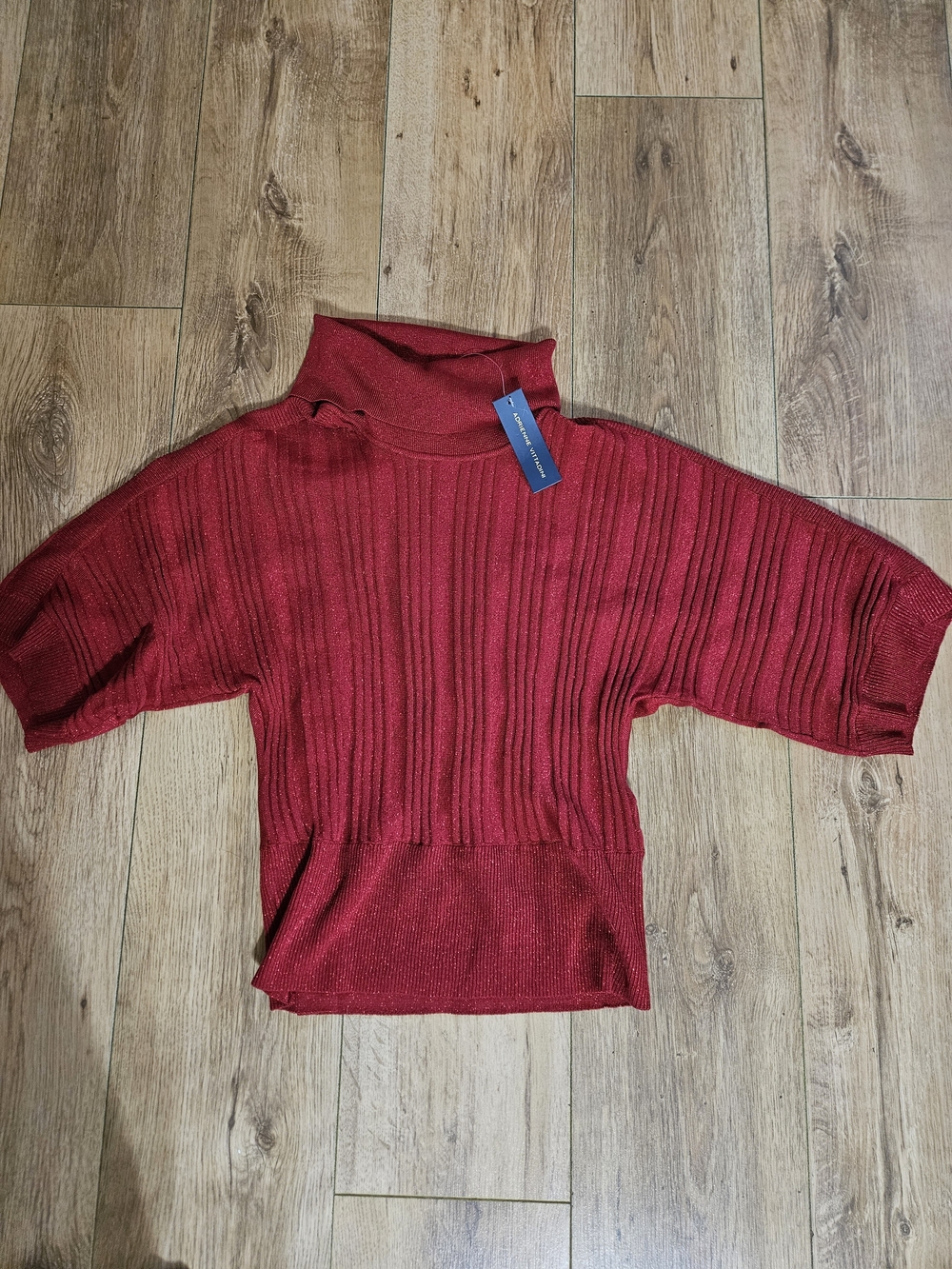 Adrienne Vittadini Red Ribbed Short-Sleeve Turtleneck Sweater Small